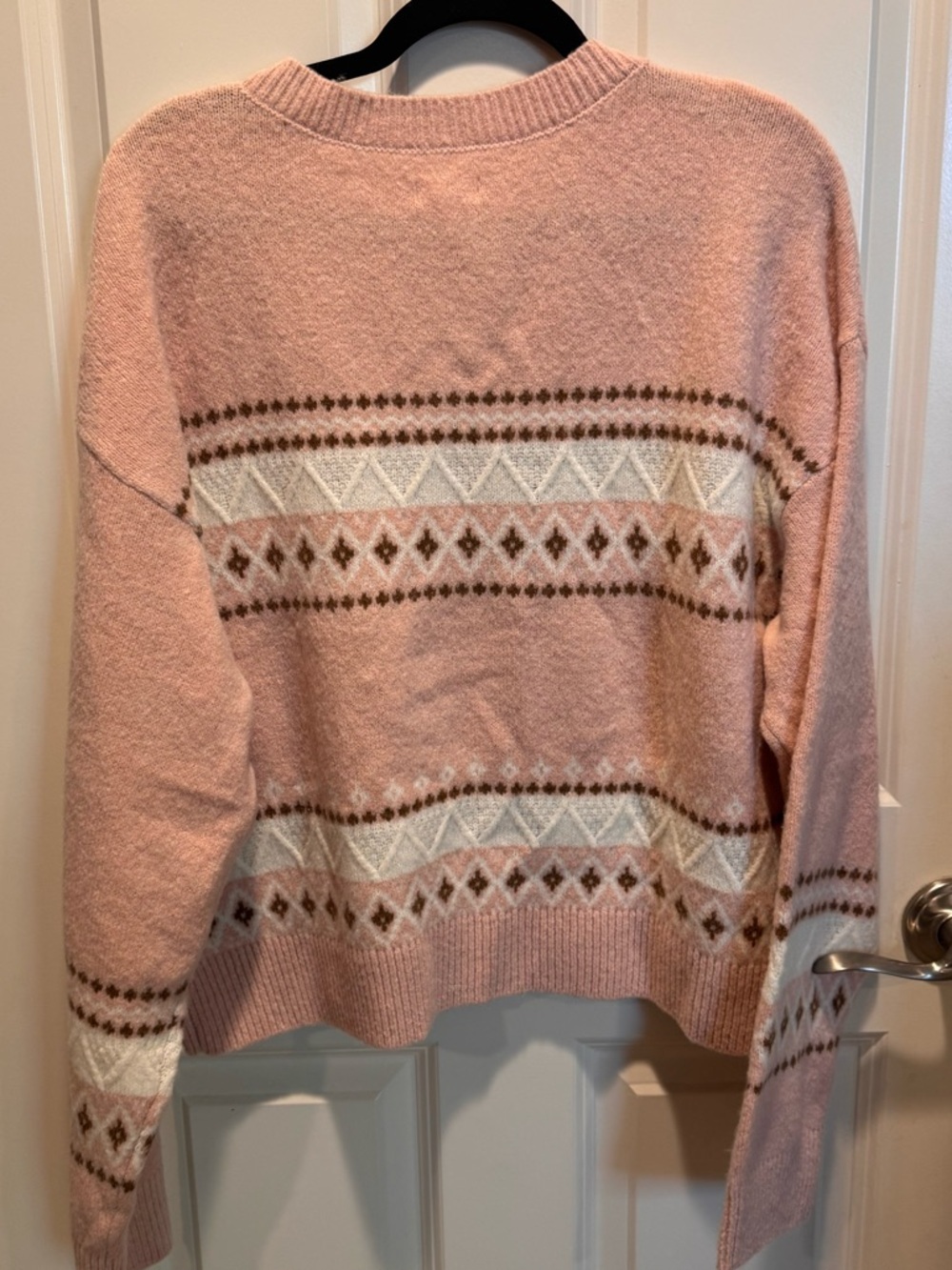 aerie Pink Fair Isle Button Cardigan - Picture 3 of 5
